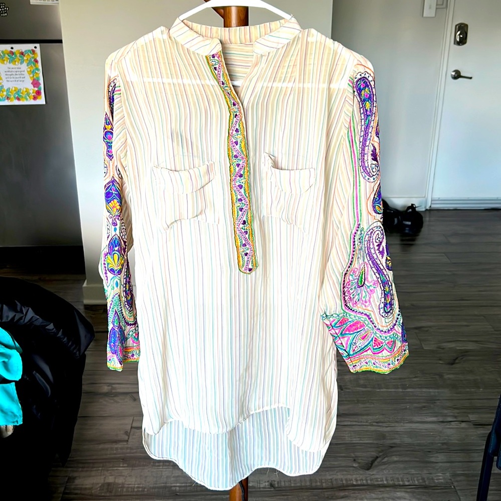 Beautiful multi colour, embroidered sleeves top